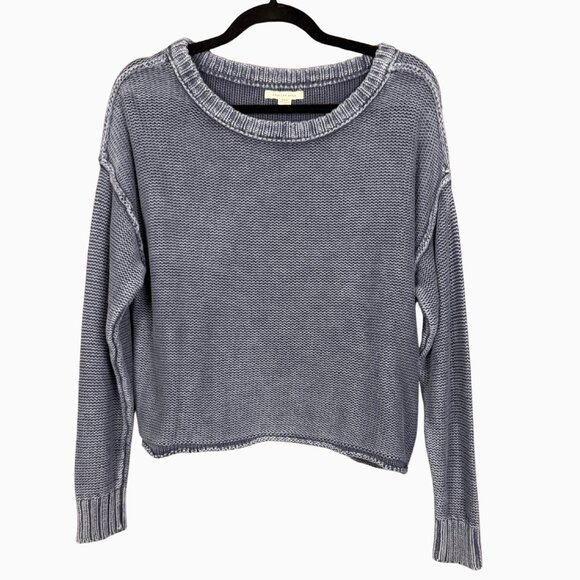 American Eagle Blue Knit Sweater Medium 100% Cotton Slouchy Crop Pullover Casual - Picture 1 of 8